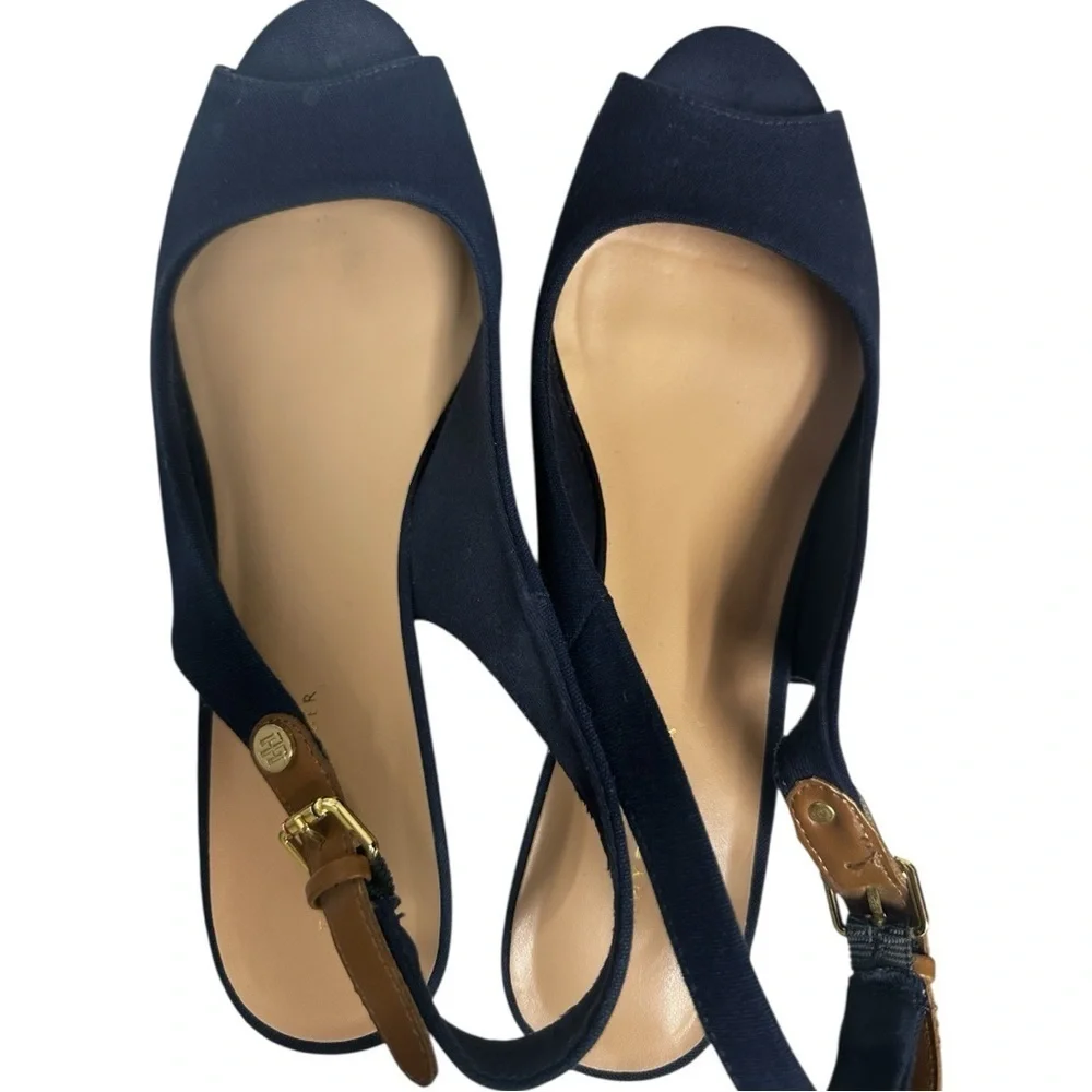 Tommy Hilfiger Canvas Slingback Espadrille Wedge Navy Blue Size 9